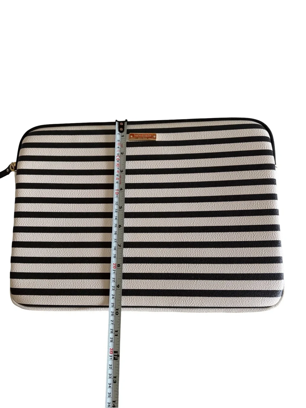 Kate Spade New York Black & White Striped Zipped Laptop Sleeve